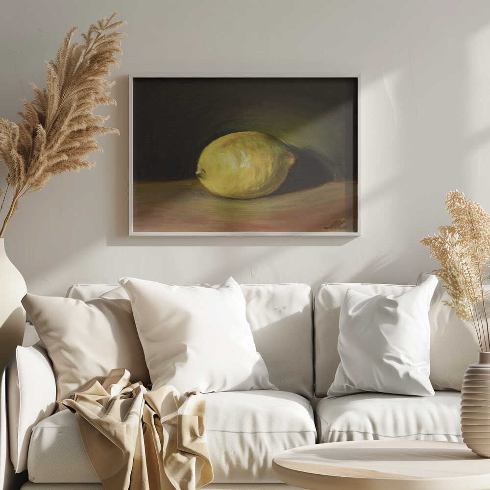 Bright Lemon Still Life Art Print UK — Dark Moody Vibrant Wall Art — Kitchen — Wall It All Prints