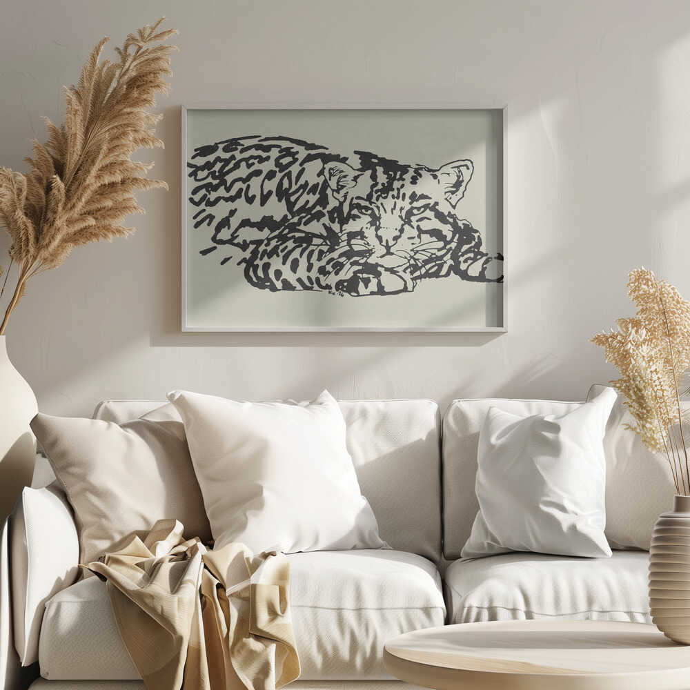 Resting Leopard Gaze Art Print UK — Animal Dark Wall Art — Living Room — Wall It All Prints