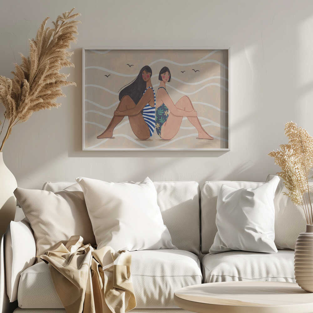 Women by the Sea – Modern Beach Illustration Art Print UK — Landscape Calm Wall Art — Bedroom — Wall It All Prints
