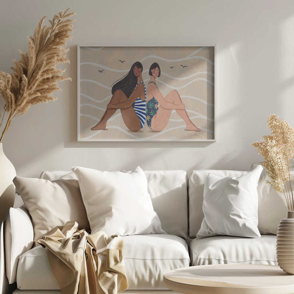 Women by the Sea – Modern Beach Illustration Art Print UK — Botanical Calm Wall Art — Bedroom — Wall It All Prints