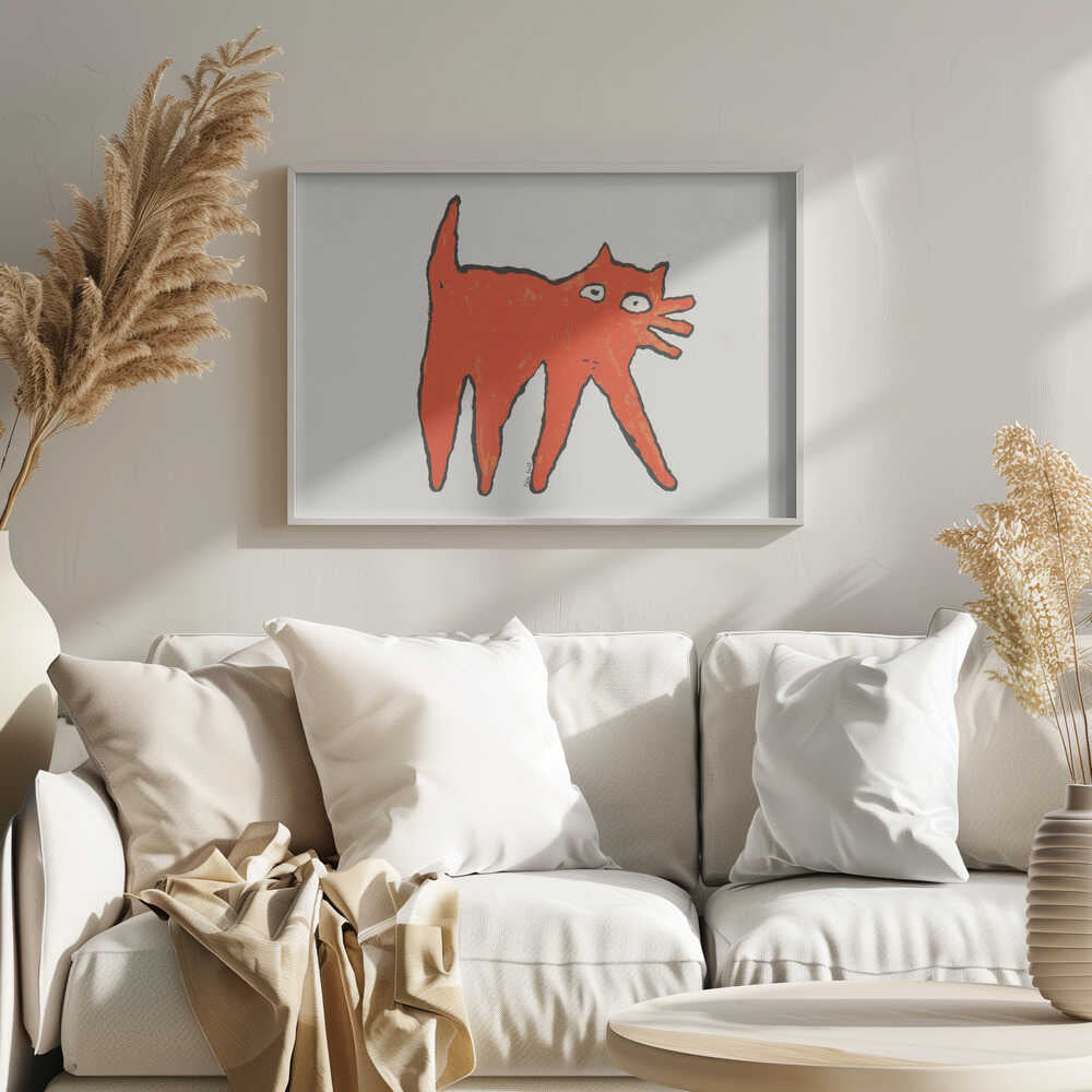 Orange Cat Art Print UK — Abstract Vibrant Wall Art — Living Room — Wall It All Prints