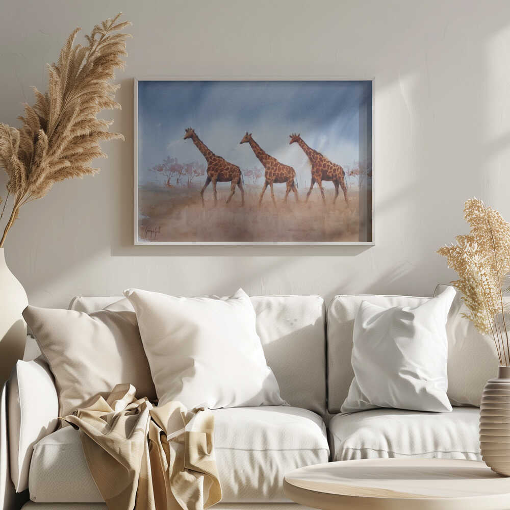 Safari Giraffe Trio Art Print UK — Landscape Calm Wall Art — Living Room — Wall It All Prints