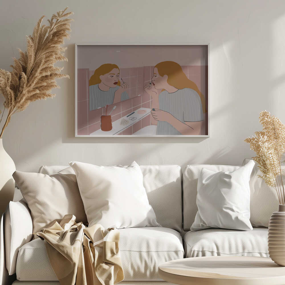 Woman Applying Lipstick Art Print UK — Portrait Vibrant Wall Art — Bathroom — Wall It All Prints