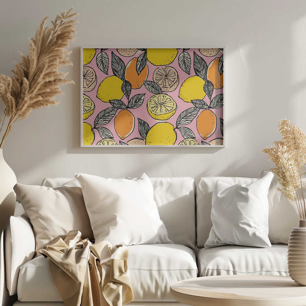 Bright Pink Citrus Pattern Art Print UK — Botanical Vibrant Wall Art — Kitchen — Wall It All Prints