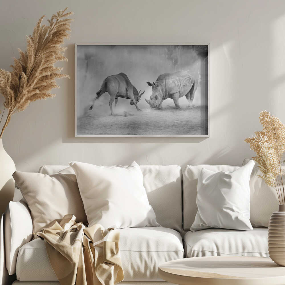 Rhino Eland Showdown Art Print UK — Animal Dark Wall Art — Living Room — Wall It All Prints
