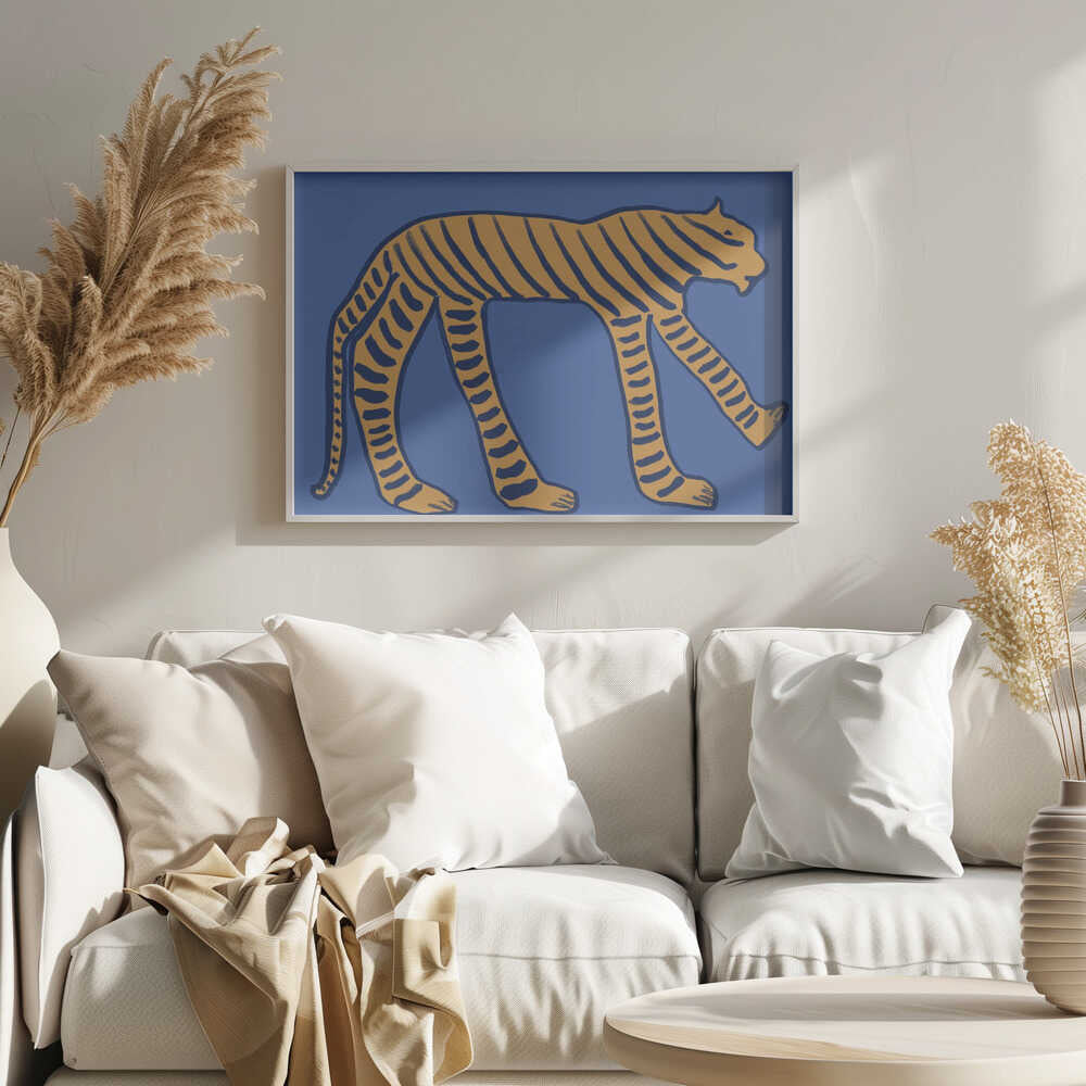 Stylized Blue Tiger Art Print UK — Abstract Minimal Wall Art — Office — Wall It All Prints