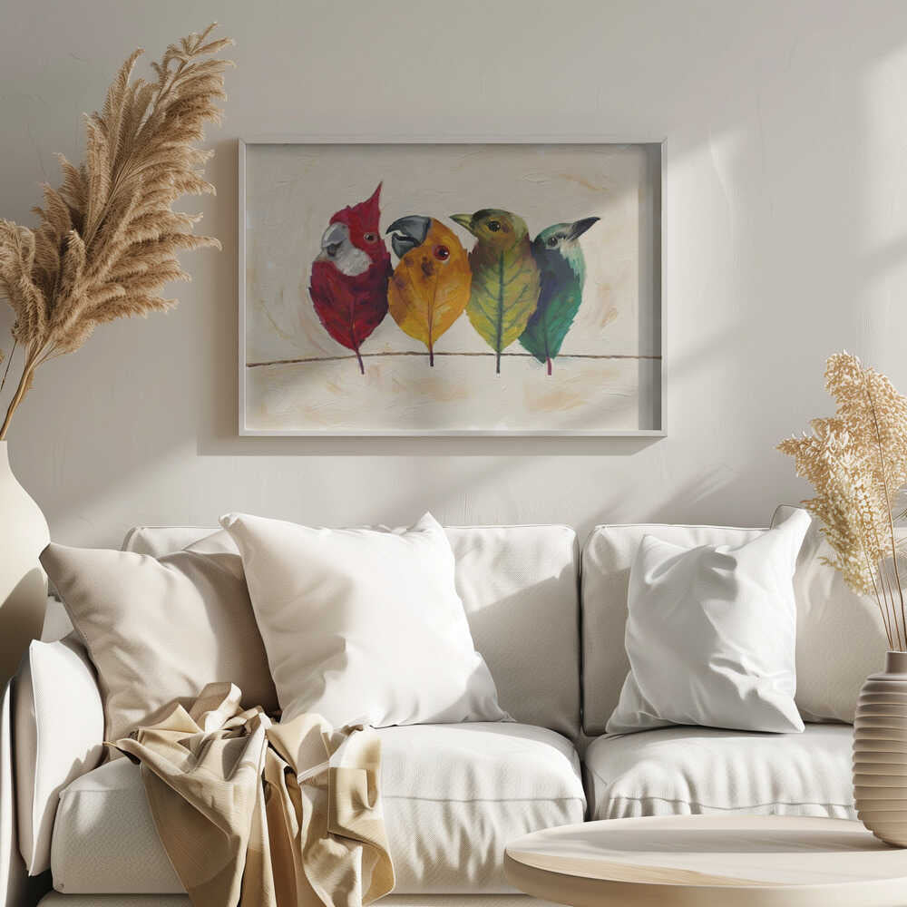 Whimsical Leaf Birds Art Print UK — Botanical Fresh Wall Art — Living Room — Wall It All Prints