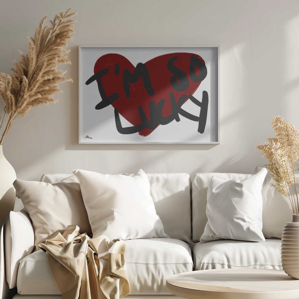 Lucky Red Heart Message Art Print UK — Abstract Vibrant Wall Art — Living Room — Wall It All Prints