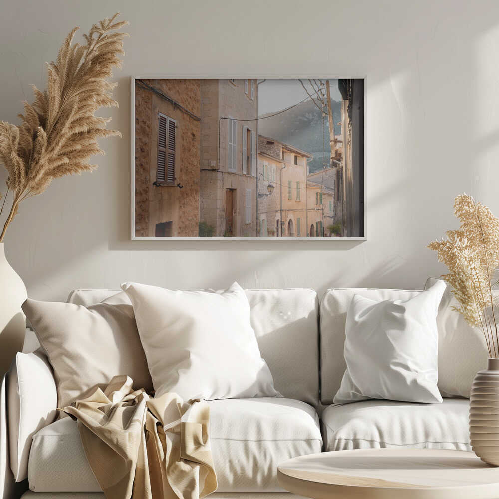 Sunny Village Lane Art Print UK — Landscape Calm Wall Art — Living Room — Wall It All Prints