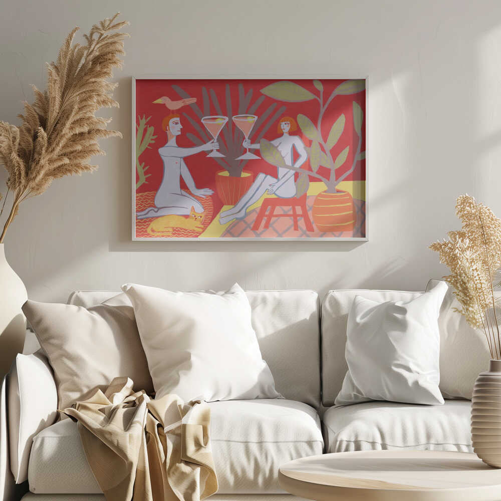 Red Room Nude Couple Art Print UK — Botanical Minimal Wall Art — Living Room — Wall It All Prints