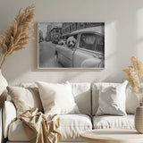 Panda in a Classic Car Art Print UK — Vintage Dark Wall Art — Living Room — Wall It All Prints
