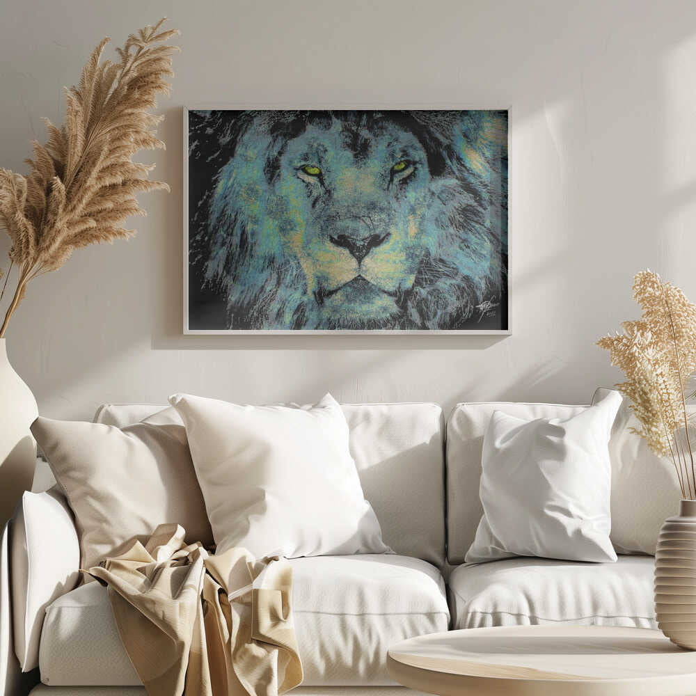 Majestic Blue Lion Art Print UK — Abstract Vibrant Wall Art — Living Room — Wall It All Prints