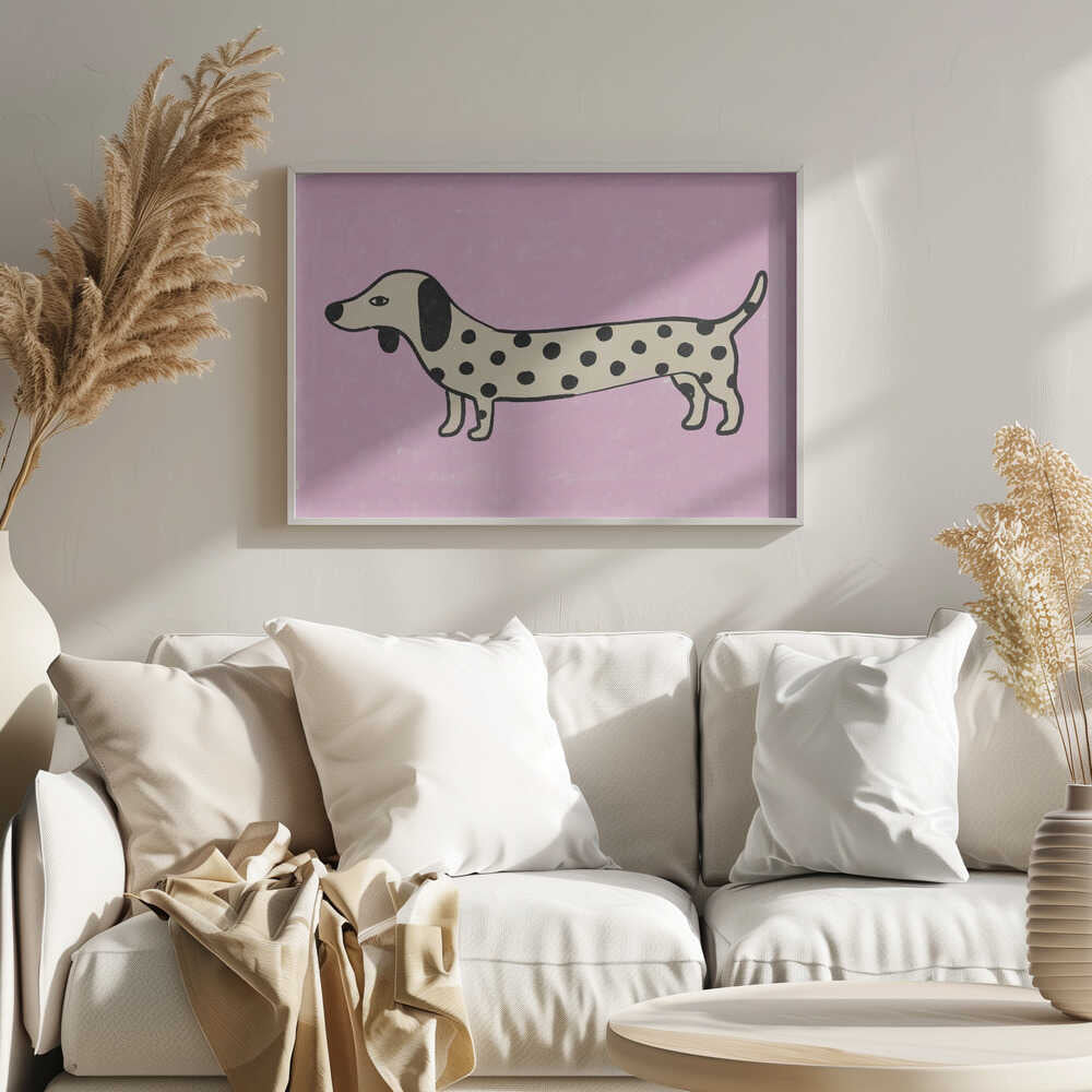 Cute Pink Dachshund Art Print UK — Animal Dark Wall Art — Living Room — Wall It All Prints