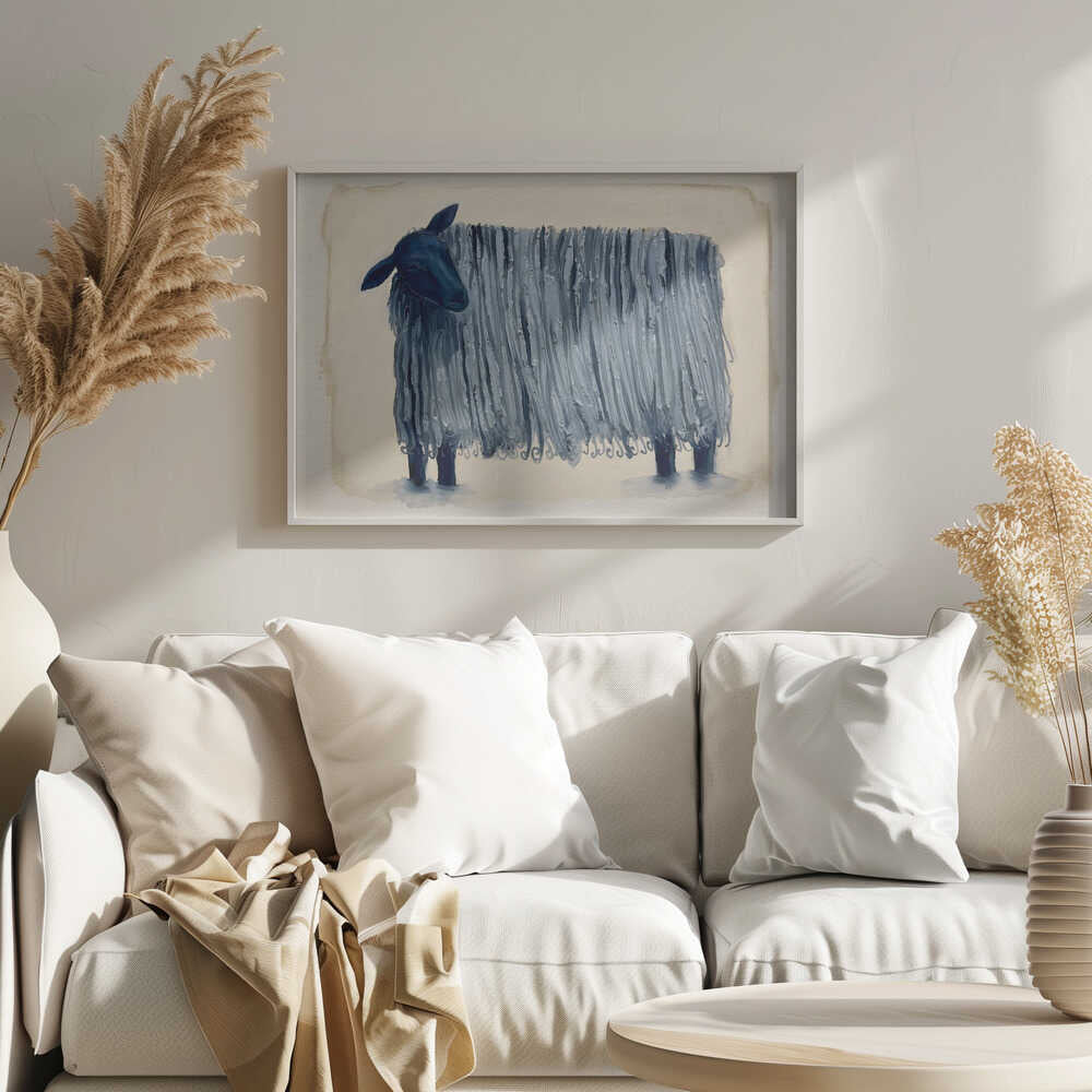 Textured Blue Sheep Art Print UK — Animal Calm Wall Art — Living Room — Wall It All Prints