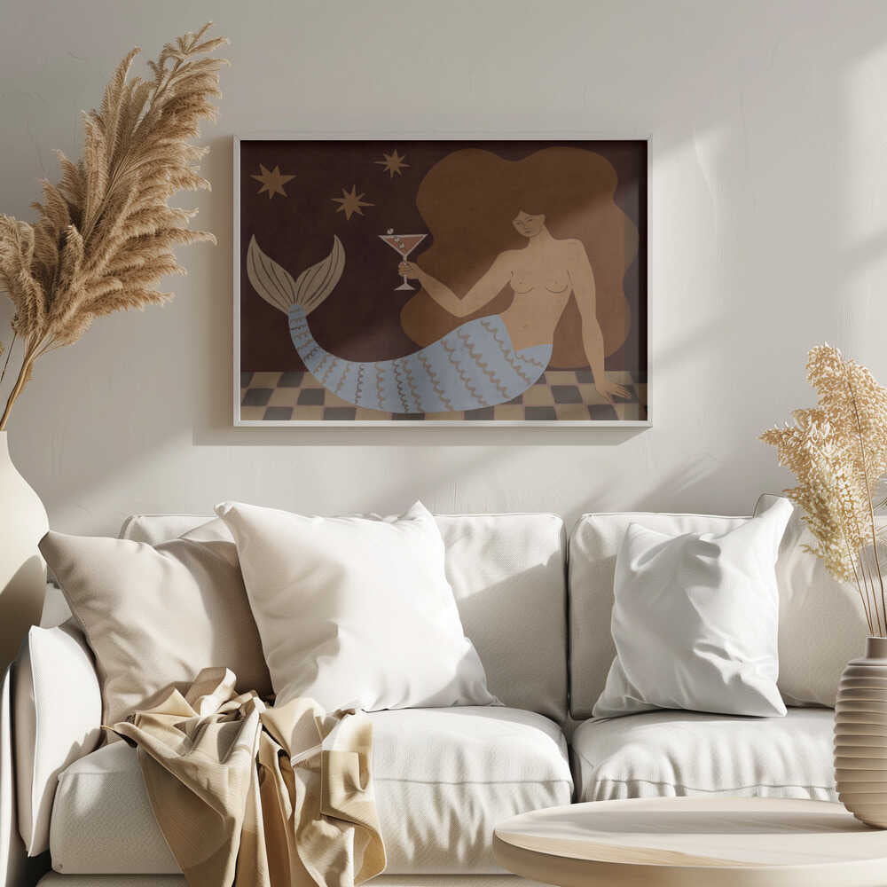Glamorous Mermaid Martini Art Print UK — Dark Moody Dark Wall Art — Living Room — Wall It All Prints