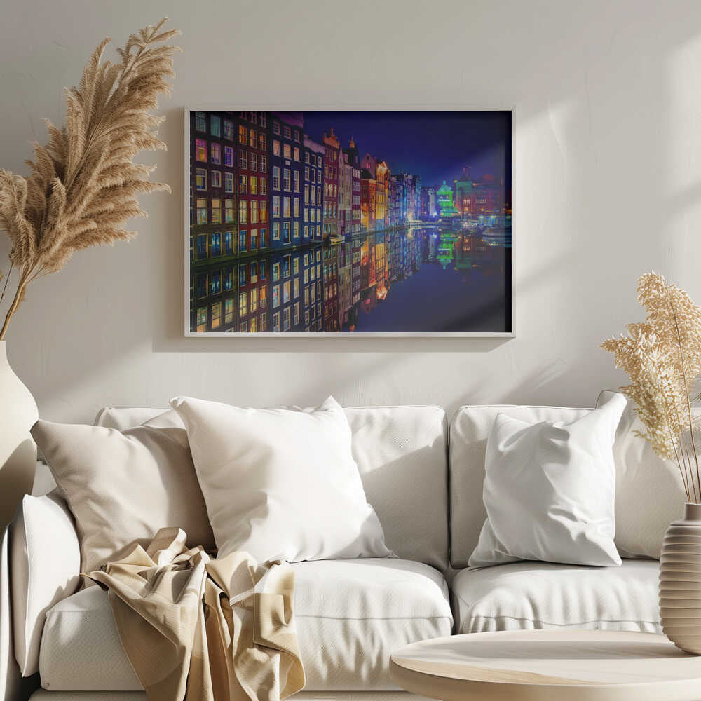 Vibrant Canal City Night Art Print UK — Landscape Vibrant Wall Art — Living Room — Wall It All Prints