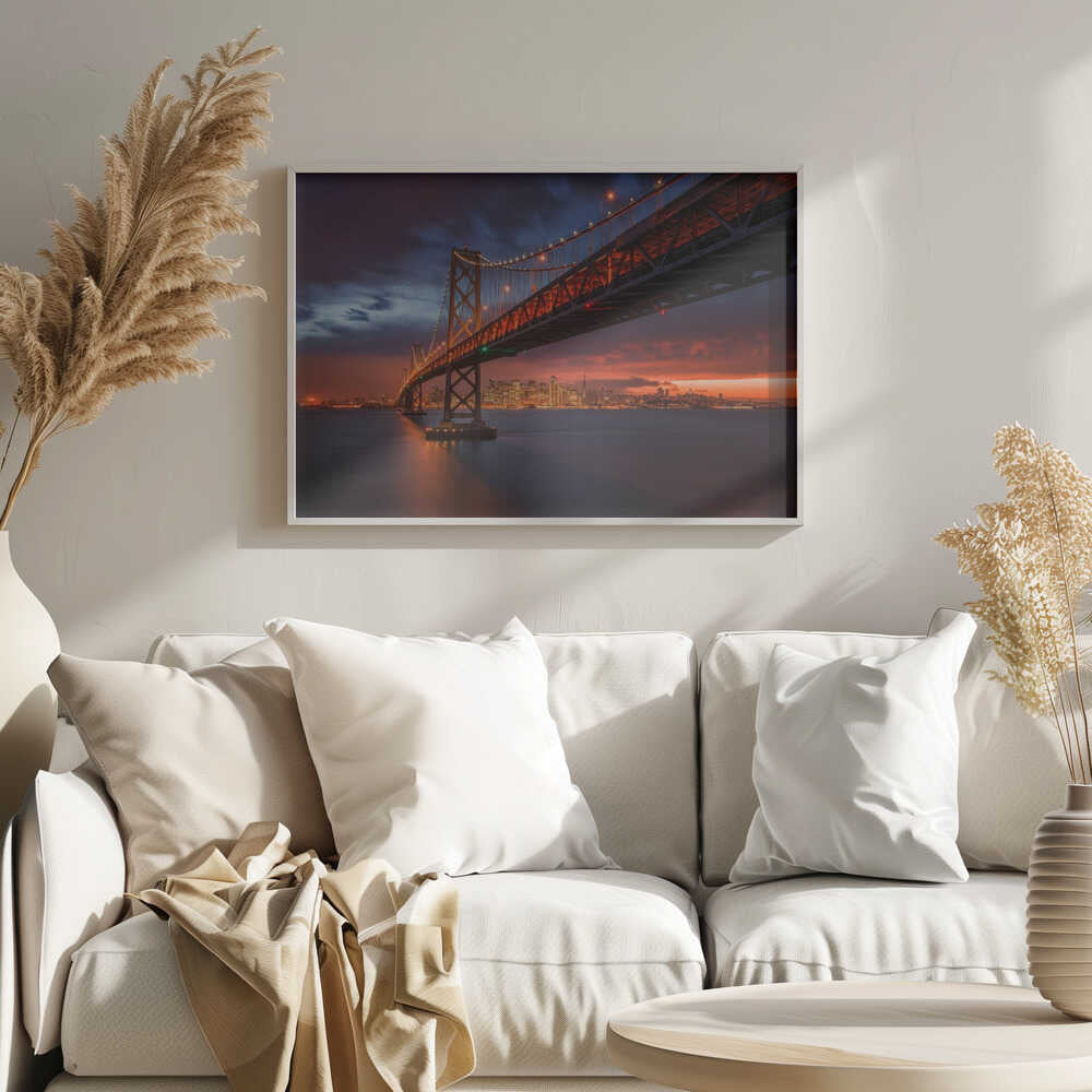 Bay Bridge at Night Art Print UK — Landscape Vibrant Wall Art — Living Room — Wall It All Prints