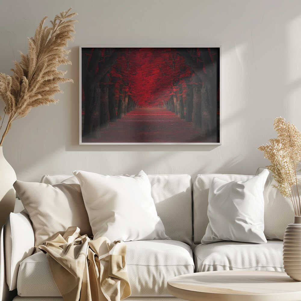 Vibrant Red Tree Pathway Art Print UK — Botanical Vibrant Wall Art — Living Room — Wall It All Prints