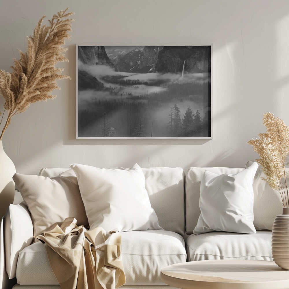 Misty Valley Waterfall Art Print UK — Dark Moody Calm Wall Art — Living Room — Wall It All Prints