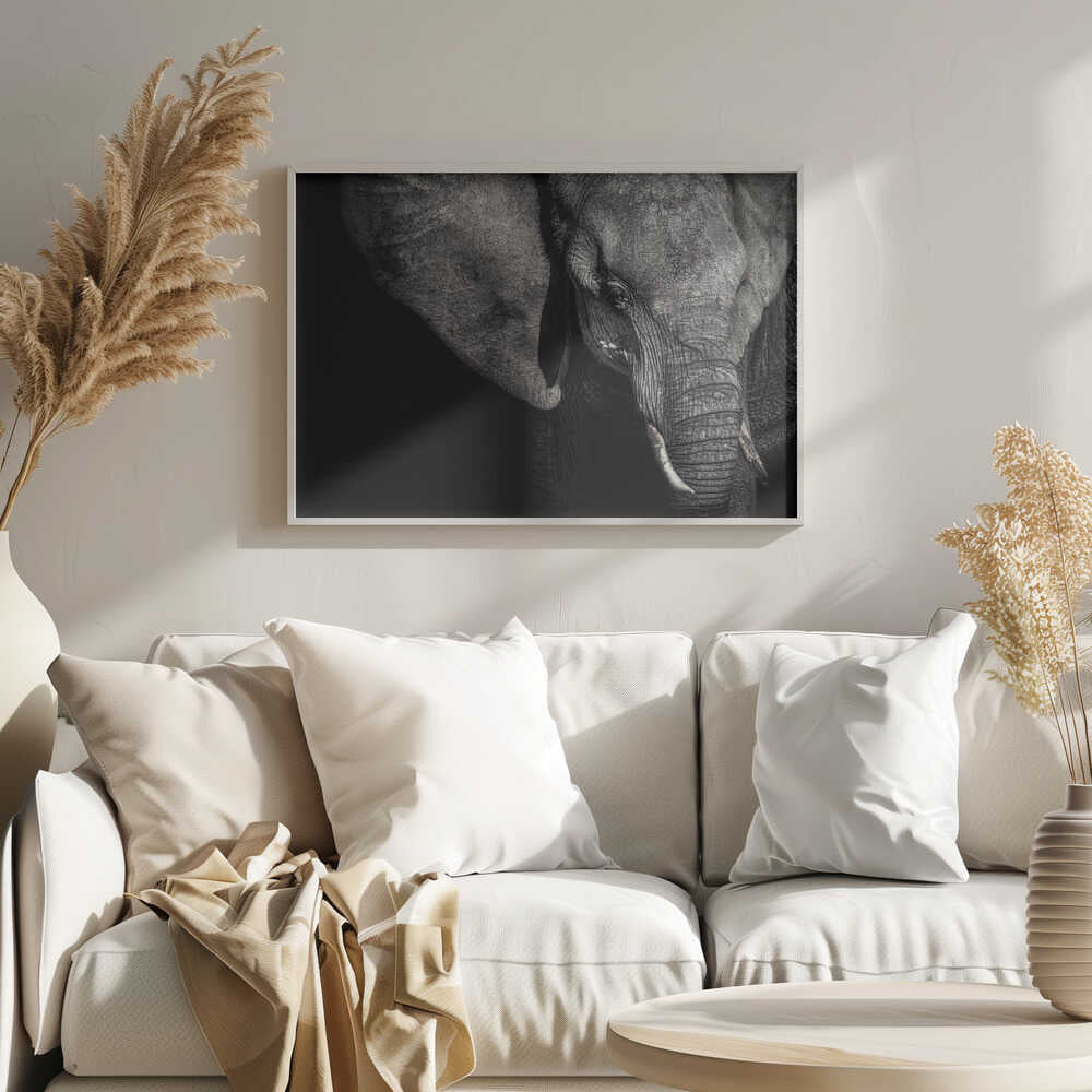 Dark Elephant Portrait Art Print UK — Dark Moody Dark Wall Art — Living Room — Wall It All Prints
