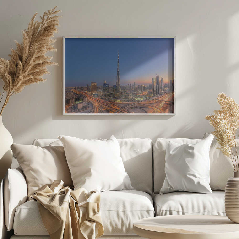Dubai Evening Skyline Art Print UK — Landscape Vibrant Wall Art — Living Room — Wall It All Prints