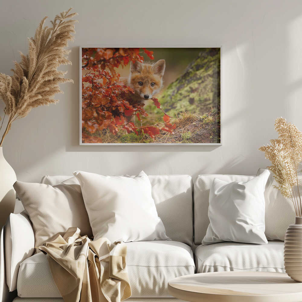 Curious Autumn Fox Cub Art Print UK — Landscape Fresh Wall Art — Nursery — Wall It All Prints