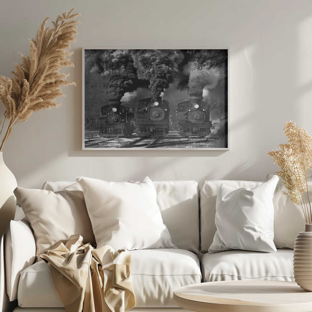 Smoky Steam Trains Art Print UK — Dark Moody Dark Wall Art — Living Room — Wall It All Prints