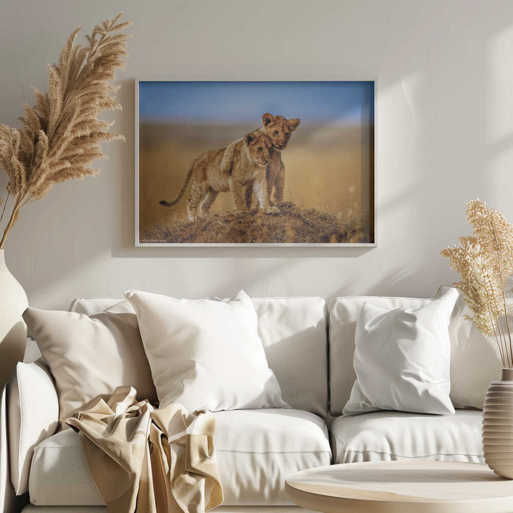 Playful Lion Cubs Art Print UK — Landscape Warm Wall Art — Nursery — Wall It All Prints