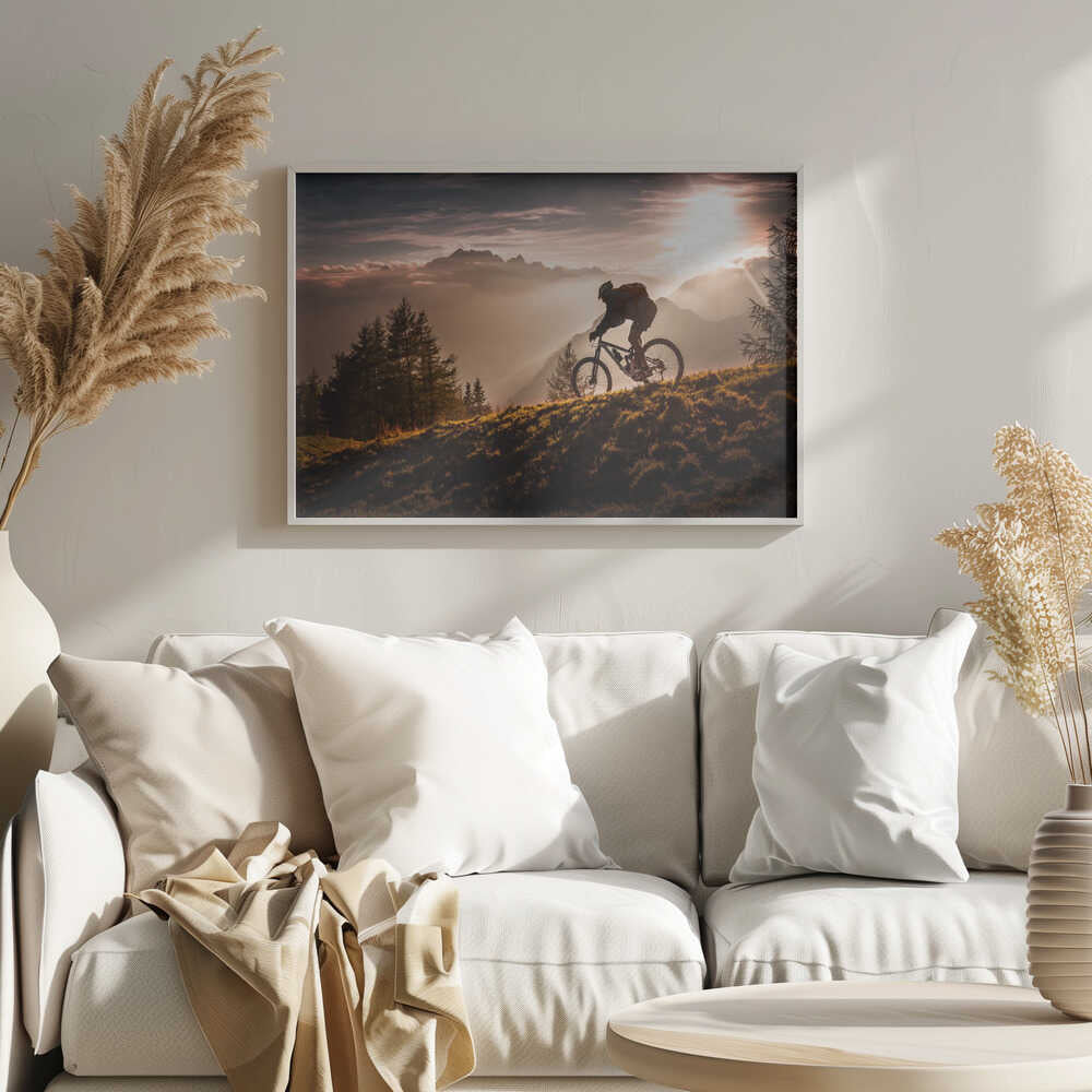 Mountain Biking Golden Hour Art Print UK — Landscape Warm Wall Art — Living Room — Wall It All Prints