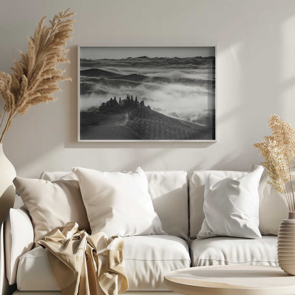 Misty Tuscan Morning Art Print UK — Dark Moody Calm Wall Art — Living Room — Wall It All Prints