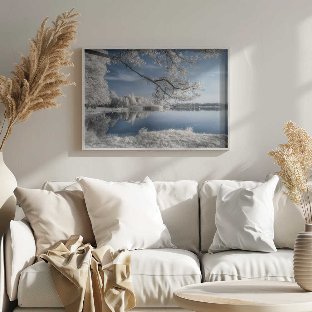 Ethereal Winter Lake Reflection Art Print UK — Landscape Vibrant Wall Art — Bedroom — Wall It All Prints