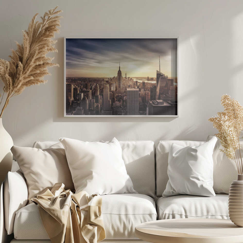 Golden New York Skyline Art Print UK — Dark Moody Warm Wall Art — Living Room — Wall It All Prints