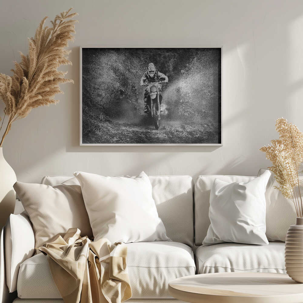 Motocross Mud Splash Art Print UK — Automotive Dark Wall Art — Living Room — Wall It All Prints