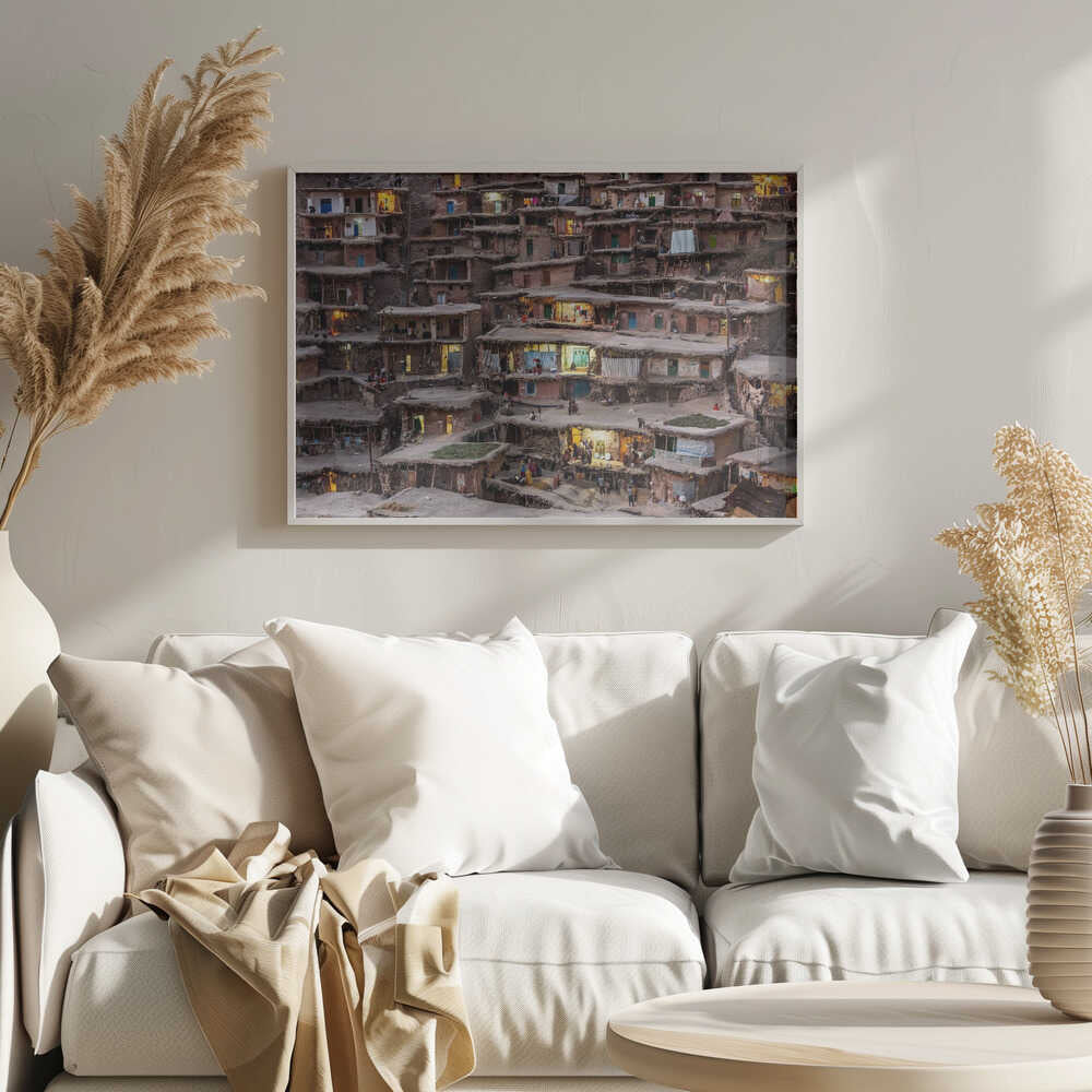Mountain Village Night Lights Art Print UK — Landscape Warm Wall Art — Living Room — Wall It All Prints