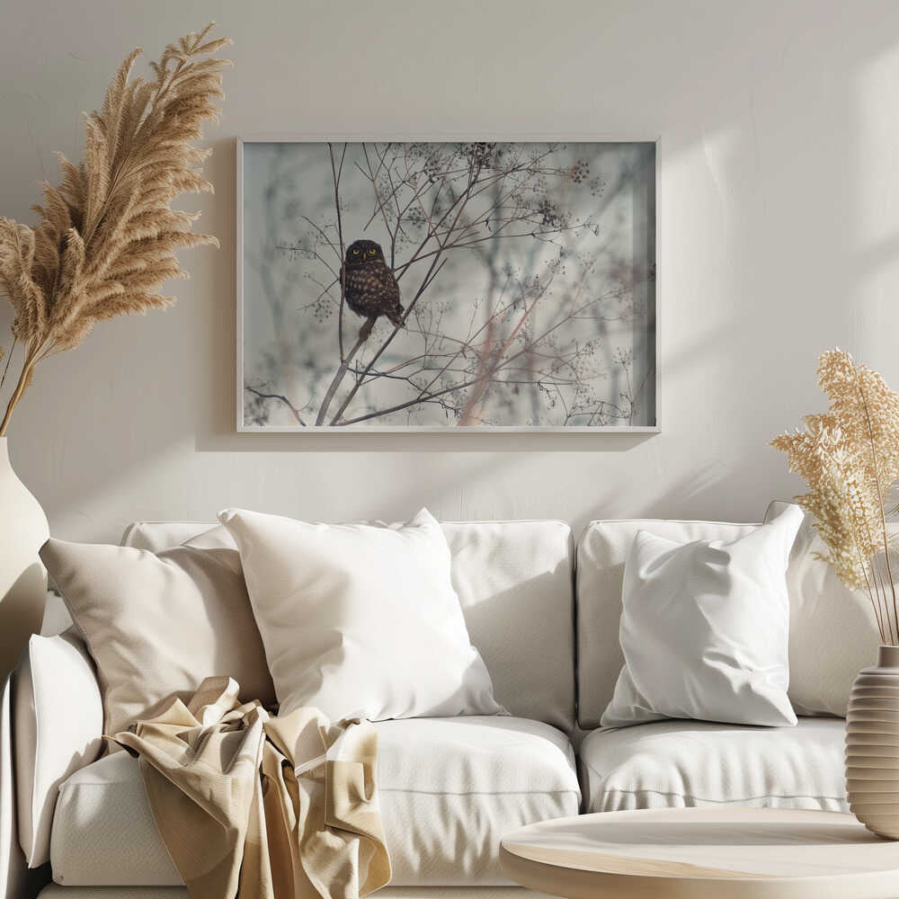 Watchful Little Owl Art Print UK — Portrait Vibrant Wall Art — Bedroom — Wall It All Prints