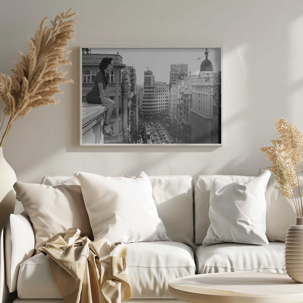 Elegant Woman City Rooftop Art Print UK — Portrait Dark Wall Art — Living Room — Wall It All Prints