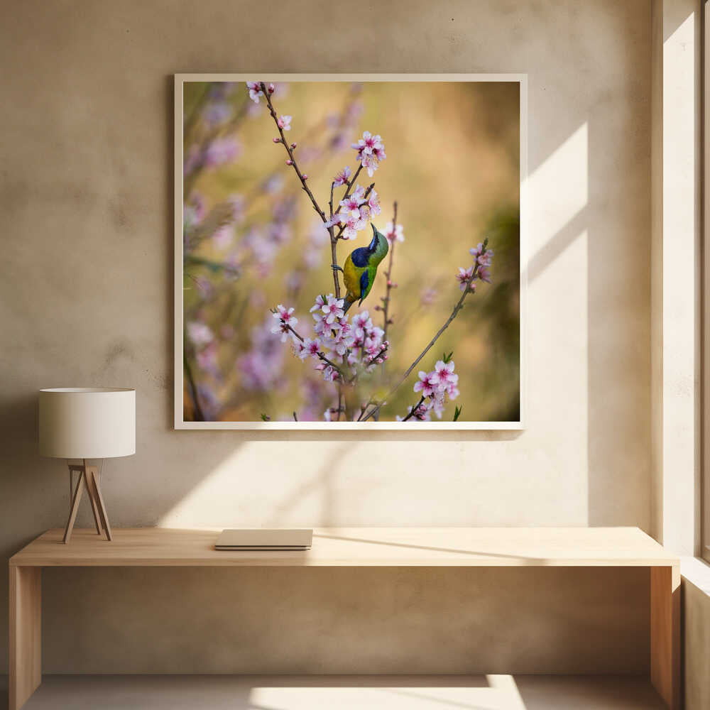 Bird Among Blossoms Art Print UK — Botanical Vibrant Wall Art — Living Room — Wall It All Prints