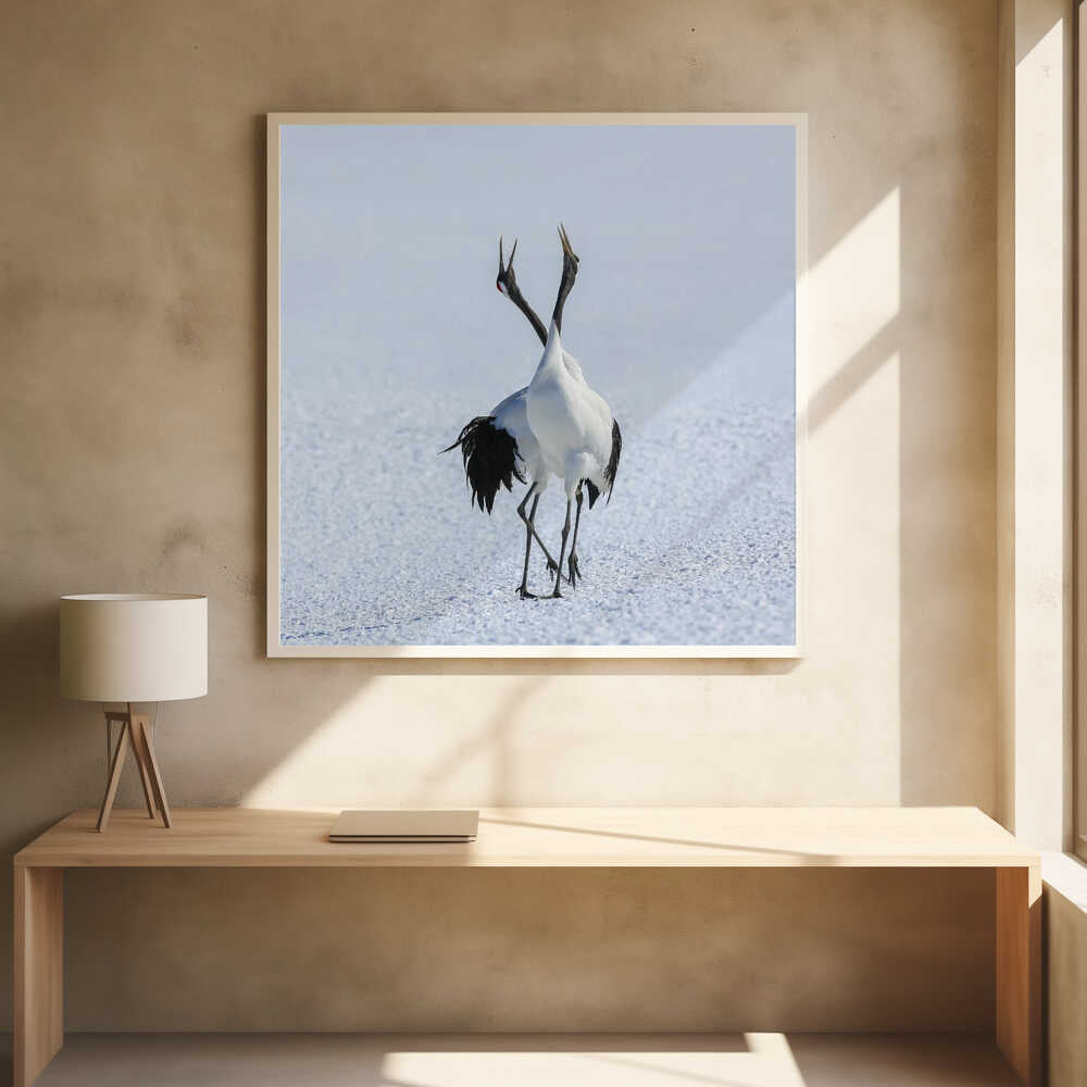 Japanese Cranes Courtship Dance Art Print UK — Japanese Dark Wall Art — Living Room — Wall It All Prints