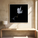 Graceful Egret Takes Flight Art Print UK — Dark Moody Dark Wall Art — Office — Wall It All Prints