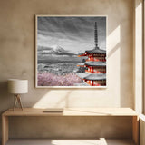 Mount Fuji Pagoda Blossoms Art Print UK — Japanese Calm Wall Art — Living Room — Wall It All Prints