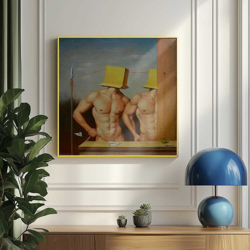 Enigmatic Figures Yellow Boxes Art Print UK — Portrait Vibrant Wall Art — Living Room — Wall It All Prints