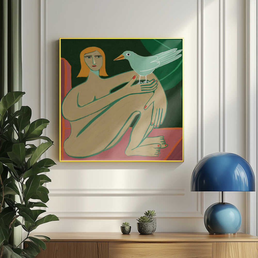 Serene Woman and Bird Art Print UK — Botanical Calm Wall Art — Bedroom — Wall It All Prints