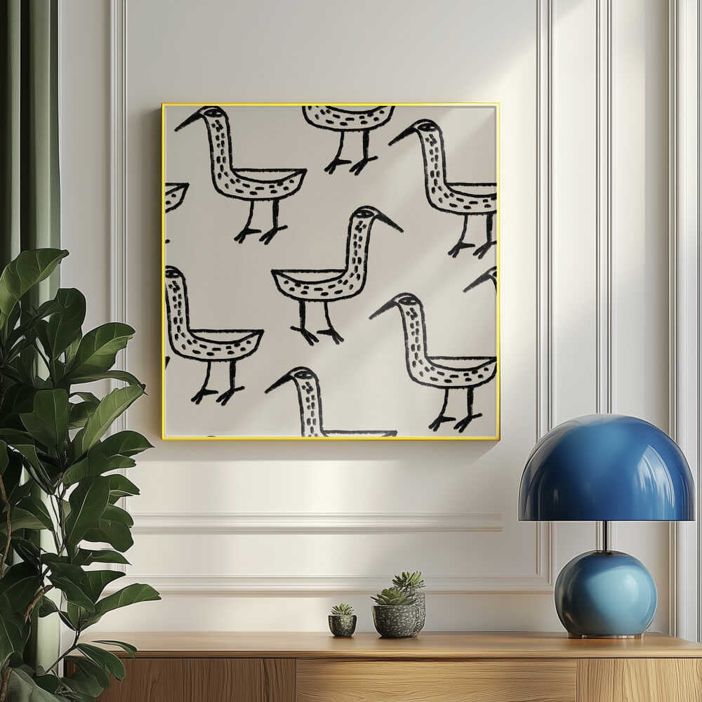 Folk Art Bird Pattern Art Print UK — Abstract Dark Wall Art — Office — Wall It All Prints