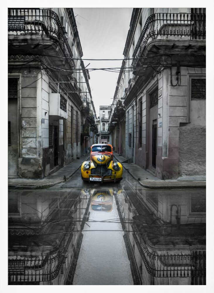 Havana Car Reflection Art Print UK — Dark Moody Vibrant Wall Art — Living Room — Wall It All Prints