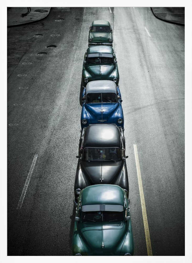 Vintage Cars Lined Up Art Print UK — Vintage Dark Wall Art — Living Room — Wall It All Prints