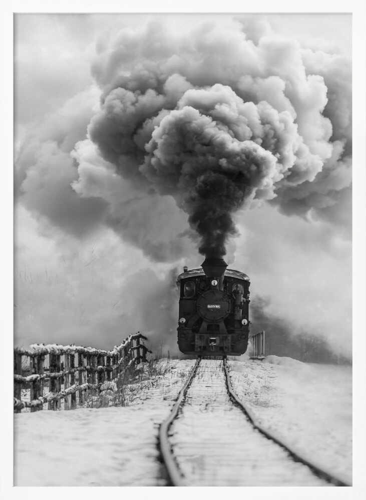 Steam Train In Winter Art Print UK — Dark Moody Dark Wall Art — Living Room — Wall It All Prints