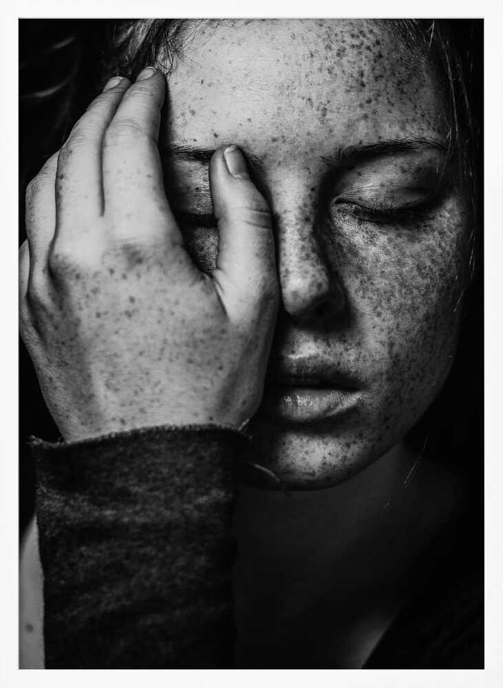 Pensive Freckled Face Art Print UK — Dark Moody Dark Wall Art — Living Room — Wall It All Prints