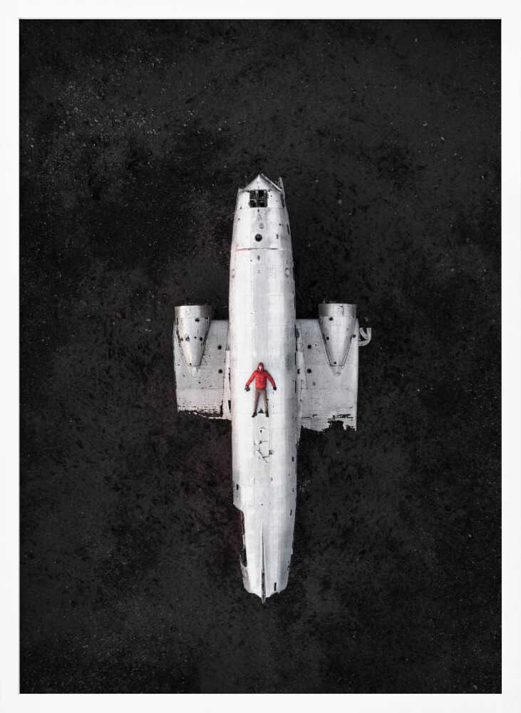 Red Jacket Plane Wreck Art Print UK — Abstract Dark Wall Art — Office — Wall It All Prints