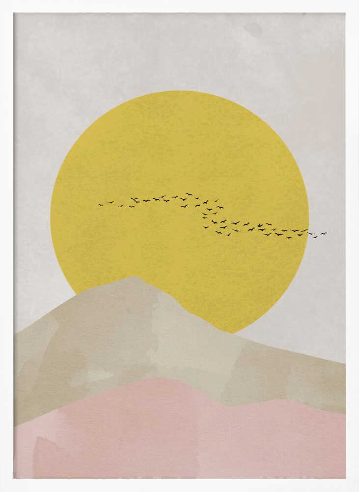Serene Desert Sun Birds Art Print UK — Abstract Vibrant Wall Art — Bedroom — Wall It All Prints