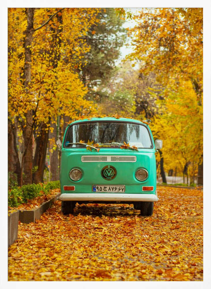 Green Van Autumn Road Art Print UK — Landscape Vibrant Wall Art — Living Room — Wall It All Prints